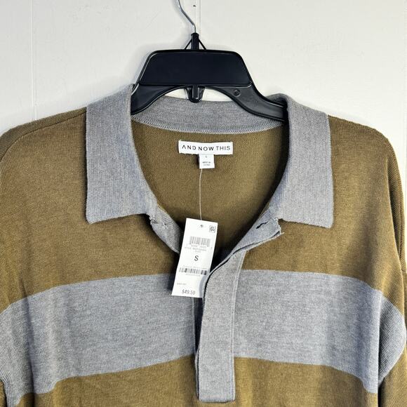 And Now This Mens Sweater Size Small Gray Green Striped Pullover Knit Collared - Picture 2 of 10